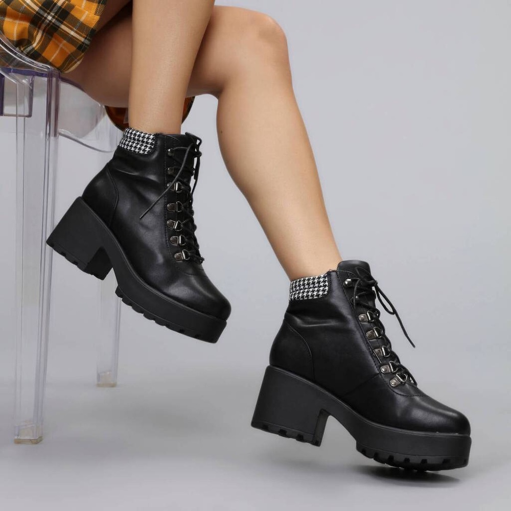 Vegan Black Booties Dogtooth Print